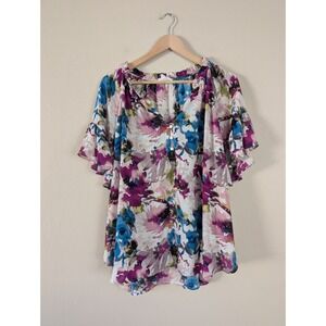 Cynthia Rowley Floral Ruffle Sleeve Blouse Plus 2X Fairy‎ Flowy Boho Romantic